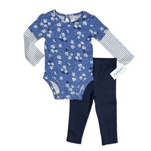 Carters Size 12 Months Baby Girls 2pc Daisy Outfit Set Pants Bodysuit Layered